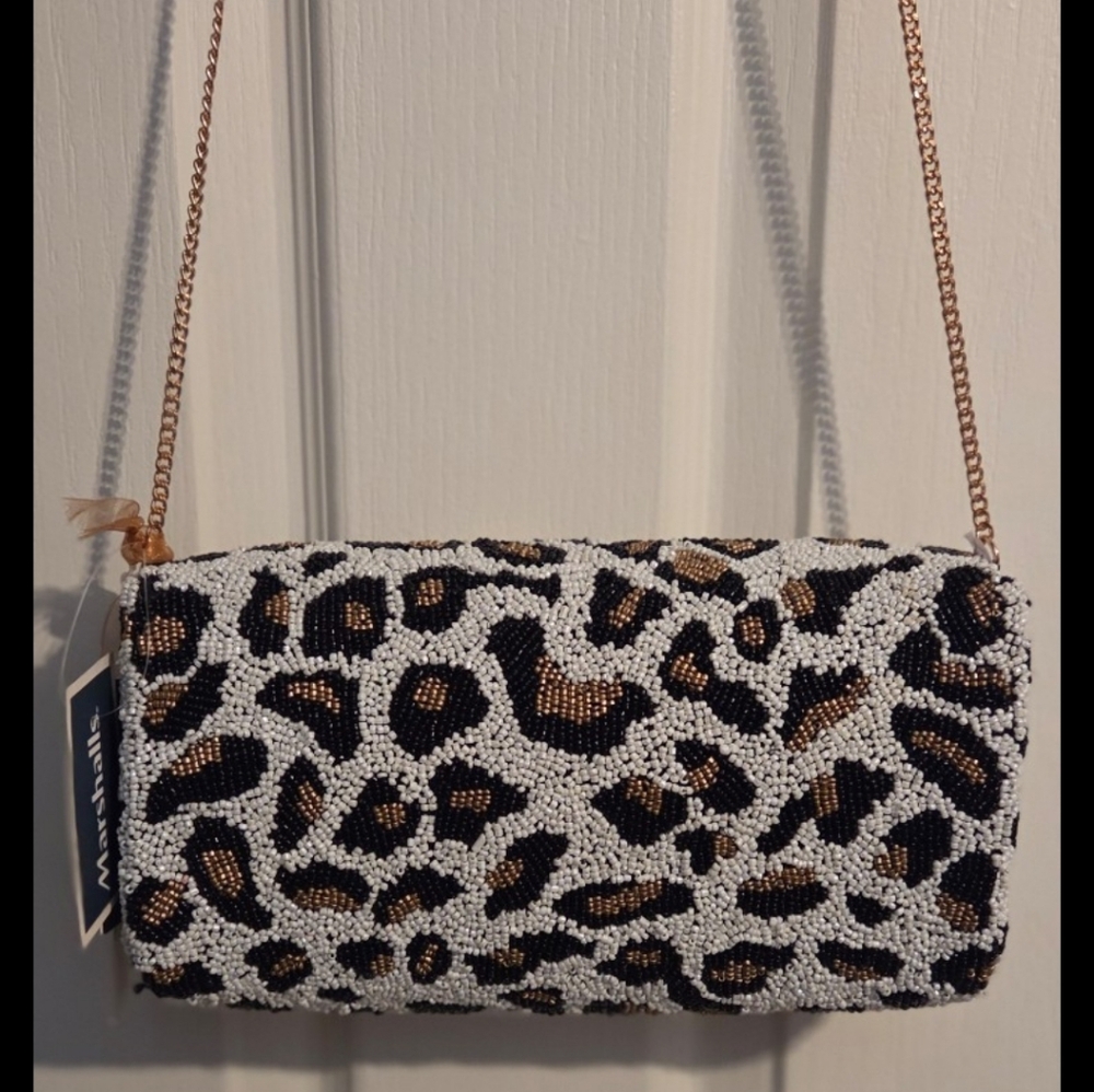 VIRAL Bee and Leopard/Cheetah PRINT Beaded Crossbody/Clutch/Purse Bag - NWT!! - Picture 2 of 8